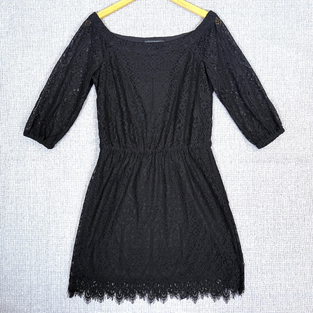 White House Black Market Lace Dress Black Sz‎ 6 Fairy Goth Ballet LBD Whimsigoth